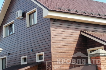 Металлсайдинг Евробрус Cherry Wood,Металлочерепица Хайстеп Стальной Бархат 8019,Фасадная панель Деке Стерн Новахо